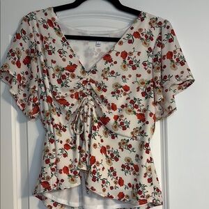 Floral V-Neck Ruched Top